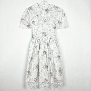 Vintage Jessica McClintock Gunne Sax Dress Lace Collar. Floral Print. Kids Sz 10